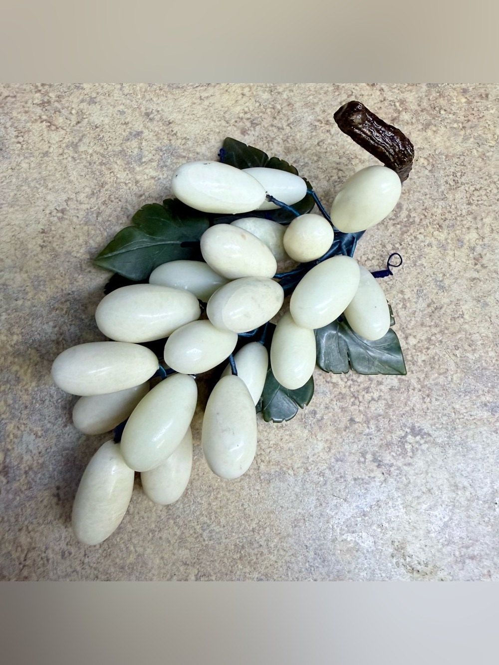 Vintage MCM White Jade Alabaster Stone Grape Cluster Asian Fruit Decor